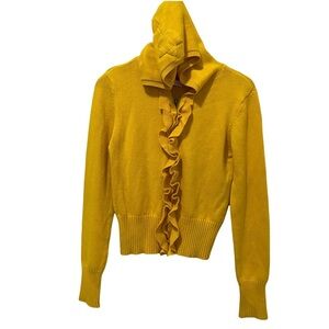 Fiorucci Knitted Golden Yellow Sweater Hoodie Full Zip Large Star Croch…
